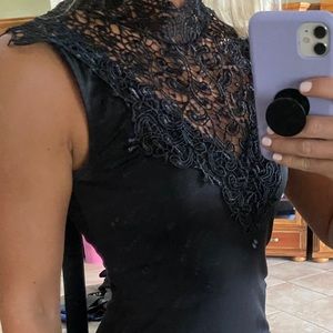 Black lace above knee dress